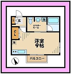 コットンハイツ2 2階ワンルームの間取り