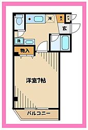 サンヒルズII 1階1Kの間取り