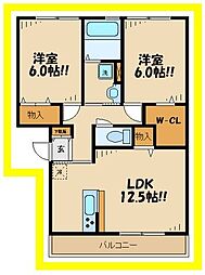 ラ・テール　ドゥ 3階2LDKの間取り