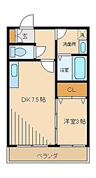 ペアガーデン 1階1LDKの間取り