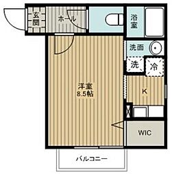ユーオーディア 2階1Kの間取り