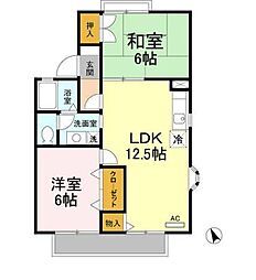 コーボック飛田給・B 2LDKの間取図画像