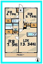 ロイヤルパーク多摩川 3LDKの間取図画像