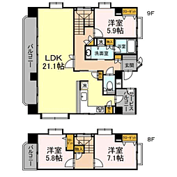 リージェント大橋 9階3LDKの間取り