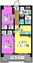 シェソワ高宮 2LDKの間取図画像