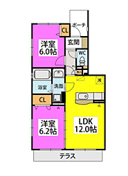 フレグランス2 2LDKの間取図画像
