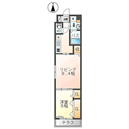 グランディール茶山 1LDKの間取図画像