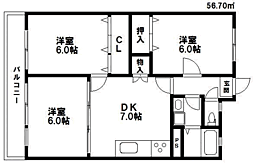 ひがしビル 3DKの間取図画像