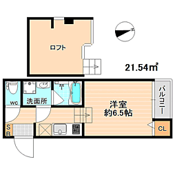 レスター大橋東シティ 1Kの間取図画像