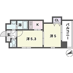サンリール大橋 2Kの間取図画像