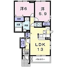 JR宇野線 常山駅 徒歩20分の賃貸アパート 1階2LDKの間取り