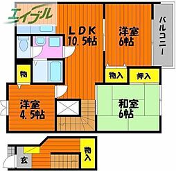 グリーンピア南輝B 3LDKの間取図画像