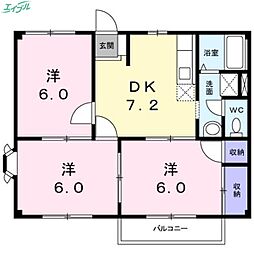 岡山電気軌道清輝橋線 清輝橋駅 徒歩33分の賃貸アパート 2階3DKの間取り