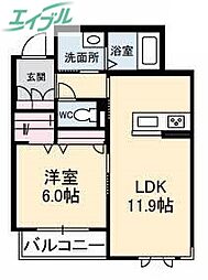 JR宇野線 備前西市駅 徒歩21分の賃貸マンション 2階1LDKの間取り