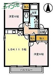 ビューフォート新保B 2LDKの間取図画像