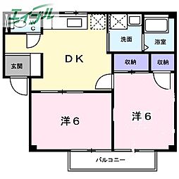 シティハイツ蘭 2DKの間取図画像