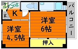 ビレッジハウス槌ヶ原2号棟 2Kの間取図画像