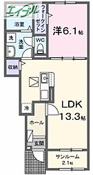 プティボヌールB 1LDKの間取図画像