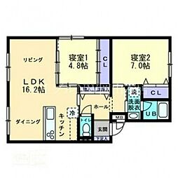 ボヌール 3階2LDKの間取り