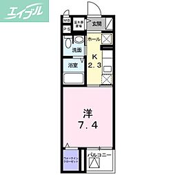 アルドール 3階1Kの間取り