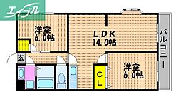 ブールヴァール陵南 2LDKの間取図画像