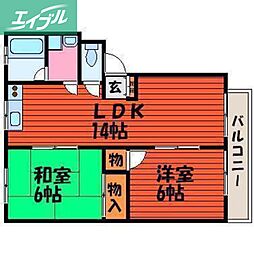 レジデンス下中野A 2LDKの間取図画像