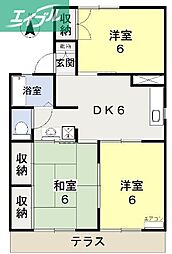 リベルテひらたA 3DKの間取図画像