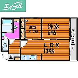 パークヒルズ奥田 2LDKの間取図画像