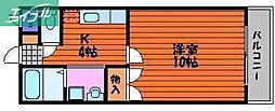アクセスワケ2 1Kの間取図画像