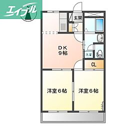 パープルメゾン壱番館 2DKの間取図画像