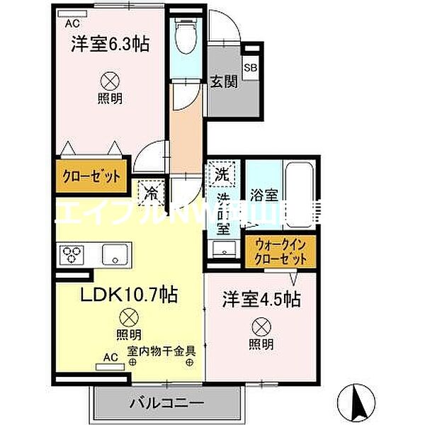 岡山県岡山市中区今在家(賃貸アパート2LDK・1階・50.90㎡)の写真 その2