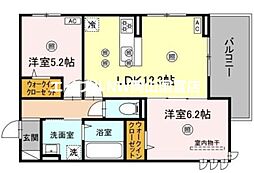 JR山陽本線 高島駅 徒歩9分の賃貸アパート 2階2LDKの間取り