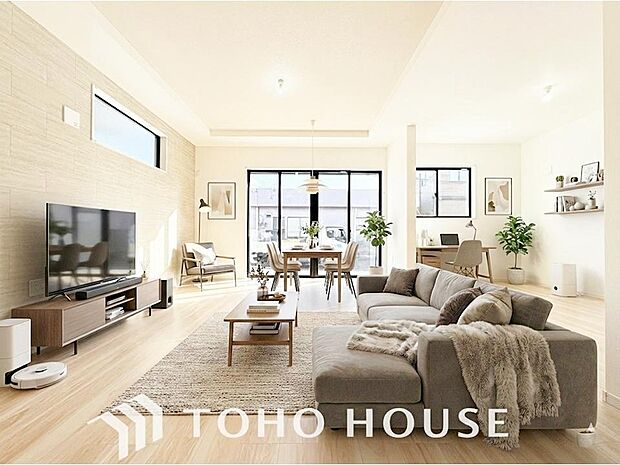 毎日の暮らしに癒しをもたらす居心地の良いリビングです。家具・家電はCGです。