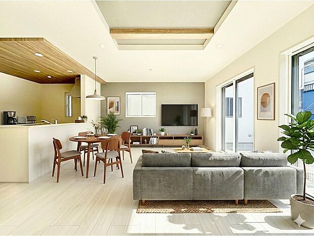 毎日の暮らしに癒しをもたらす居心地の良いリビングです。家具・家電はCGです。