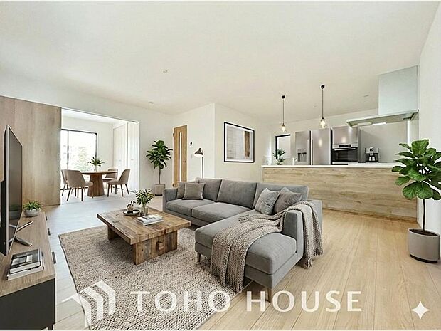 リビングも広く設け、訪れる人々を暖かく迎えてくれます。 家具・家電はCGです。