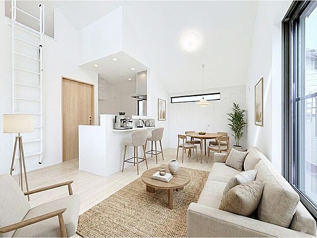 広いＬＤＫでは家族が集まり一緒の時間を過ごせる工夫がされております。※家具・家電はCGです。