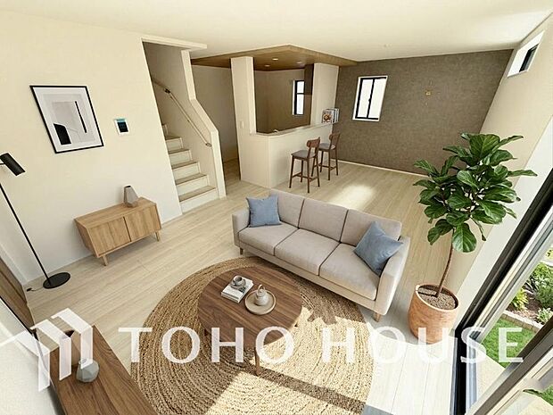 毎日の暮らしに癒しをもたらす居心地の良いリビングです。(家具・家電はCGです)