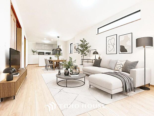 光と風があふれる開放的なリビングダイニングには自然と家族みんなが集まってきます。CGによるイメージ写真です。