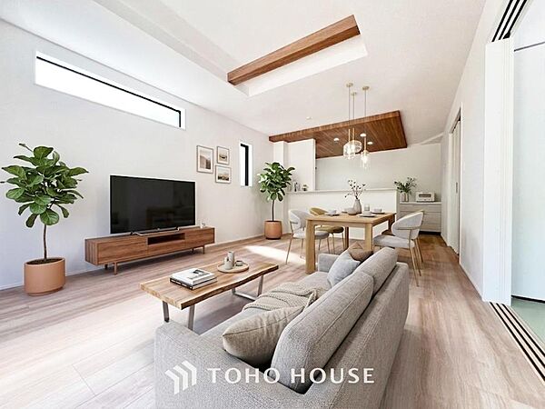 造りこんだ空間演出の妙が生み出す光と質のハーモニーは、この住宅のクオリティの良さを実感させてくれますね。モダンで美しい佇まいが、毎日の暮らしに彩りを添えてくれます。※家具・家電はAI加工によるものです