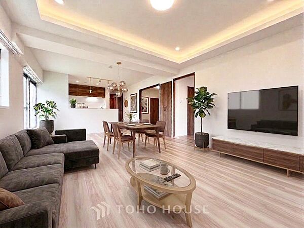 造りこんだ空間演出の妙が生み出す光と質のハーモニーは、この住宅のクオリティの良さを深く実感させてくれます。洗練された意匠が織りなす、贅沢で心地よい日々の暮らしをご体感ください。※家具・家電はＣＧです。