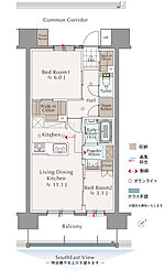 ウィザースレジデンス盛岡惣門テラス 2LDKの間取図画像