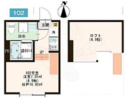 ハーモニーテラス関町北3 1階ワンルームの間取り