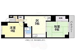 武蔵野パークマンション 5階2DKの間取り
