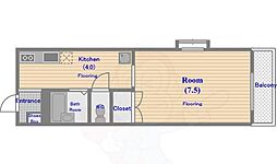 ファインキャッスル 2階1Kの間取り