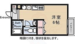 ブロスＦ 2階ワンルームの間取り