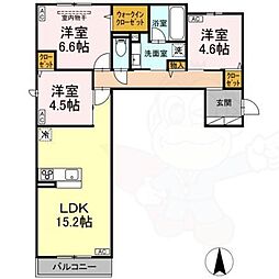 D-comodo小金井貫井北町 3階3LDKの間取り