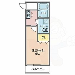 カインドネス吉祥寺南町ＡB棟 2階1Kの間取り