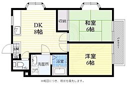 ヴィラ雅 2階2DKの間取り