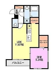 ミリアビタ宮本 2階1LDKの間取り