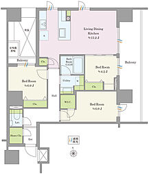 グランスイート白金高輪 14階3LDKの間取り